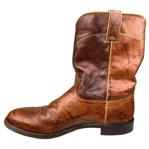 Justin Men’s Jackson Brown Leather Marbled Western Cowboy Boot Size US 13 D - Picture 2 of 10